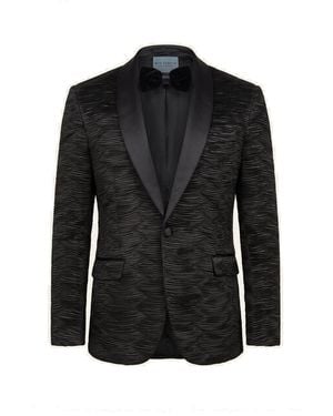 Ron Tomson Allover Pleated Satin Tuxedo Jacket - Black