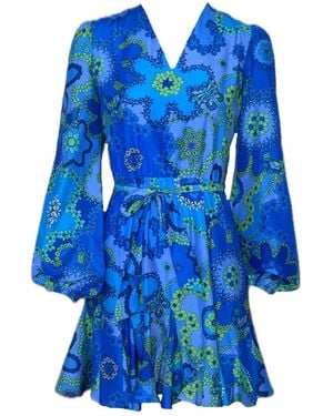 Introvertie VIENNA Soho Mini Silk Cotton Balloon Sleeve Dress - Blue