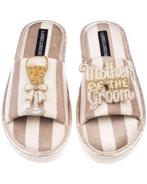 Laines London Neutrals Flatform Stripe Open Toe Slippers With Mother Of The Groom Brooches - Multicolour