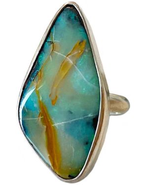 Glamrocks Jewelry Australian Boulder Opal Sterling Ring - Blue