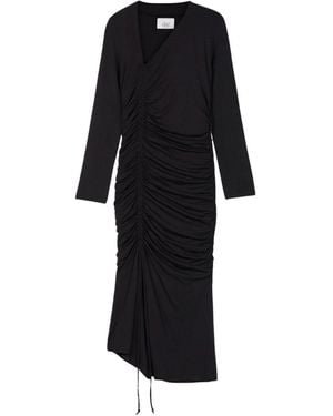 Dāl the Label Modal Ruched Asymmetric Midi Dress - Black
