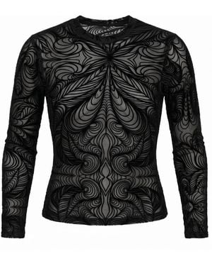 Janara Jones Iris Flocked Stretch Mesh Tsara Top - Black