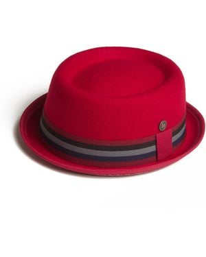 Dasmarca Hats Nico Ruby Felt Skimpy Brim Short Brim Rude Boy Mod Style Porkpie Hat - Red