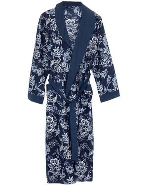 Inara Indian Cotton Rain Print Robe - Blue
