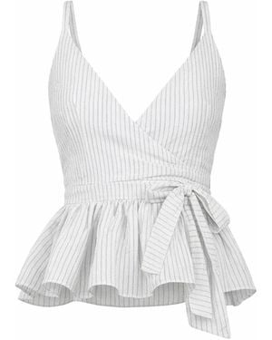 Gunda Hafner Ltd And Stripy Linen Sleeveless Wrap Top With Ruffles - White