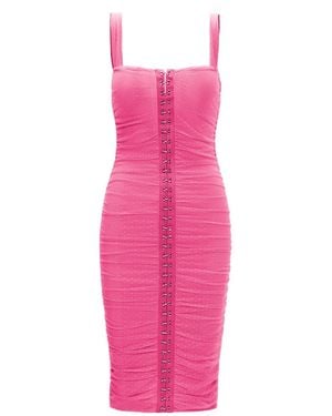 Nissa Lace Insert Silk Dress - Pink