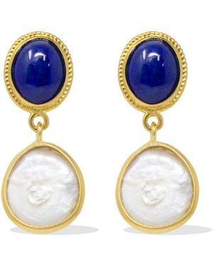 Vintouch Italy Plated Lapis & Pearl Earrings - Blue