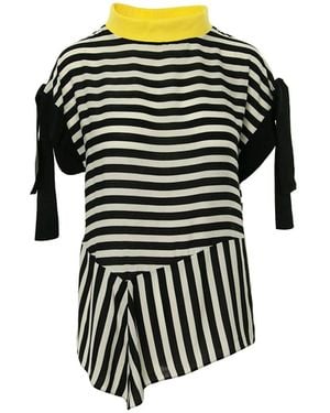 Larisa Dragna Striped T-Shirt With An Asymmetrical Hem - Black