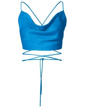AGGI by HALEWSKI Lucia Cosmic Satin Crop Top - Blue