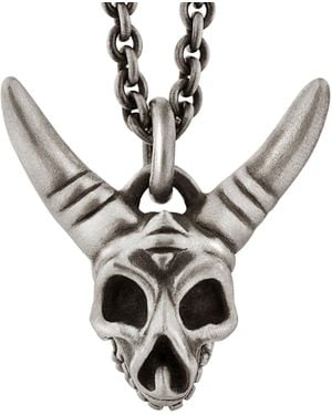 Snake Bones Horned Skull Pendant With Hinged Jaw - Metallic