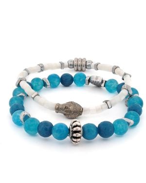 Ebru Jewelry Ocean Zen Jade & Pearl Bracelet Set - Blue