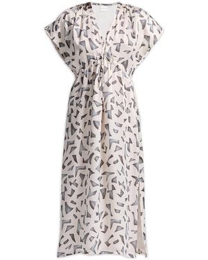 REISTOR Gathered Maxi Dress With Side Slits - White