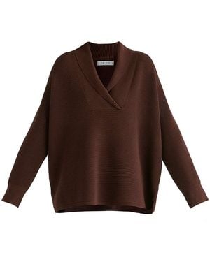 Paisie Shawl Collar Ribbed Jumper - Brown