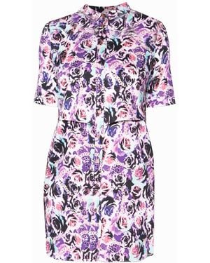 Quillattire Retro Rose Print Shirt Dress - Purple