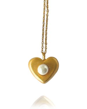 LINYA JEWELLERY Aura Minimal Pearl Heart Necklace - Metallic