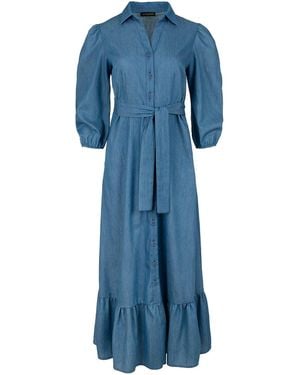 Conquista Denim Style Dress With Frill - Blue
