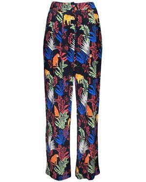 Lalipop Design Jungle-Print Ecovero Satin Wide-Leg Trousers - Blue