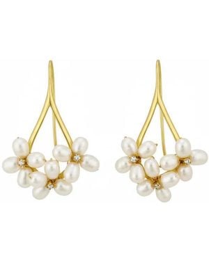 Angel Barocco Petal Cluster Pearl Drop Earrings - Metallic