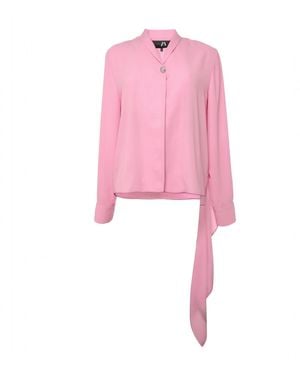 Madebyza Draped Collar Shirt With Extended Cuff Ties - Pink