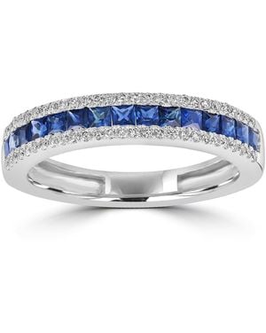 Artisan Princess Cut Sapphire Pave Diamond Band Ring - Blue