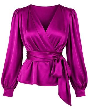 SACHA DRAKE Satin Faux Wrap Top - Purple