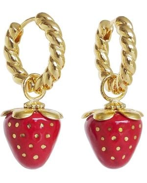 POPORCELAIN Mini Porcelain Strawberry Hoop Earrings - Red