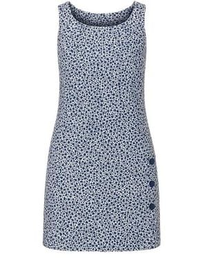 Conquista Sleeveless Floral A Line Dress With Button Detail - Blue