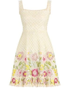 Mac Duggal Neutrals Floral Sequin Square Neck Mini Dress - White