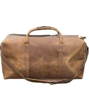 Touri Genuine Leather Holdall Luggage Bag - Brown