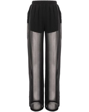 concept A trois Elegant Semi-Transparent Voile Trousers With Sequined Details - Black