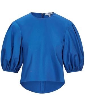 Femponiq Puff Sleeve Cotton Top - Blue