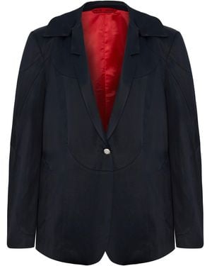 Pcfg Linen & Cotton Blend Shiny Woven Blazer Jacket - Blue