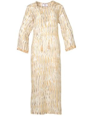 Tiger and the Monkey Neutrals The Ruthie Silk And Organic Cotton Tiger Print Embroidered Kaftan Dress - Natural