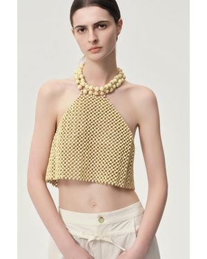 FRONT ROW SHOP Reef Beaded Halter Top - Natural