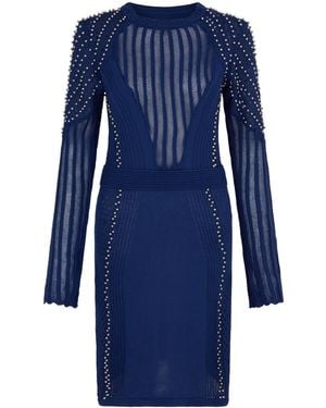 Sour Figs Studded Sheer Knit Mini Sweater Dress - Blue
