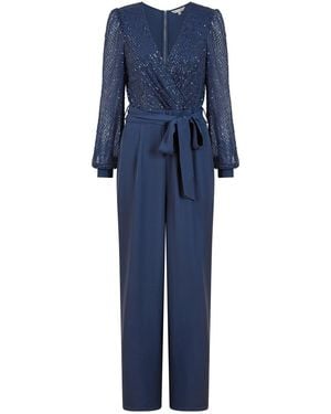 Yumi' Sequin Jumpsuit With Long Sleeves - Blue