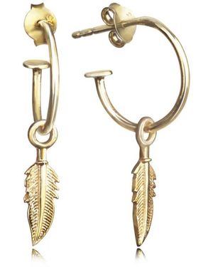 The Jewellery Store London Open Hoop Earring With Feather Charm - Metallic