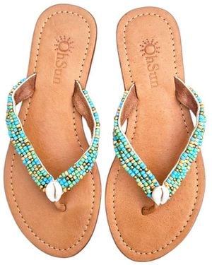 OhSun Sonya Beaded Leather Sandals - Orange
