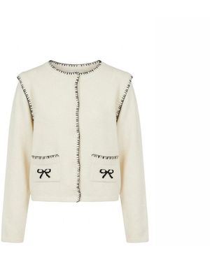 Another Girl Cream Bow Stitch Detail Cardigan - Natural