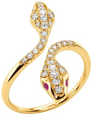 Artisan 18K Pave Diamond & Ruby Snake Wrap Ring - Metallic