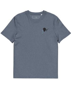 Anchor and Crew Heather Artist Monkey Organic Cotton Embroidered T-Shirt - Blue