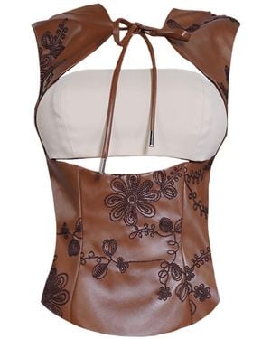 28Natelier The Embroidered Leather Bandeau - Brown