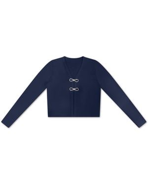 Roch Perel Rhinestone Bow Cardigan - Blue