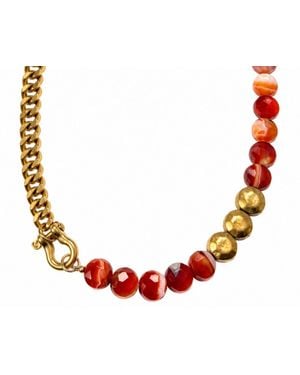 Rachel Nathan Shackle Single: Striped Agate Coin Necklace - Red