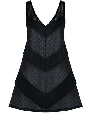 Kim Foley Chevron Beach Cover-Up Athletic Mesh Dress - Black