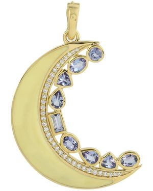 Artisan Tanzanite, Diamond & Enamel Crescent Moon Pendant - Metallic
