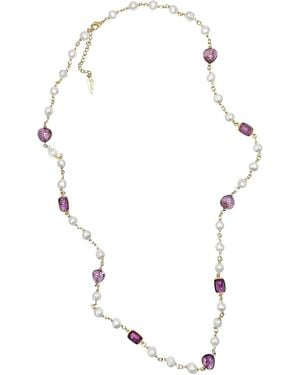 Farra Freshwater Pearls With Amethyst Long Necklace - Metallic