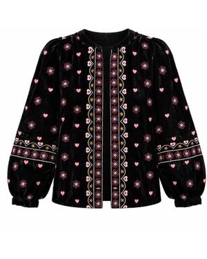 Rose & Nancy Florence Emboidered Velvet Jacket - Black