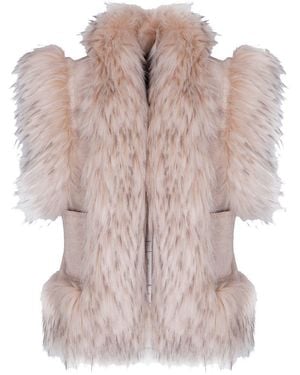 The Extreme Collection Neutrals Ecru Organic Wool And Alpaca Jacquard Vest With Faux Fur - Pink
