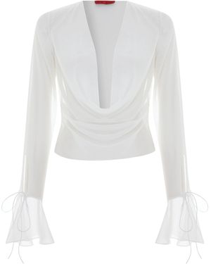 Pcfg Plunge Front Tie Blouse - White